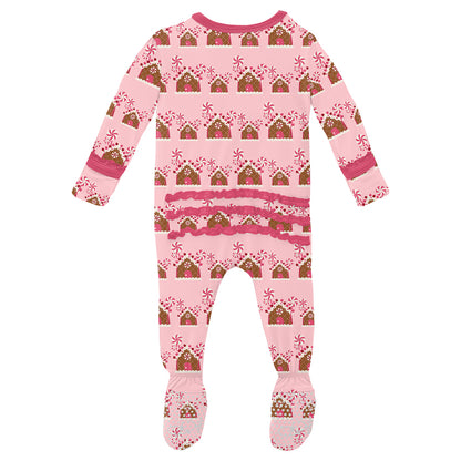 Kickee Pants Print Muffin Ruffle Footie With Zipper - Lotus Gingerbread