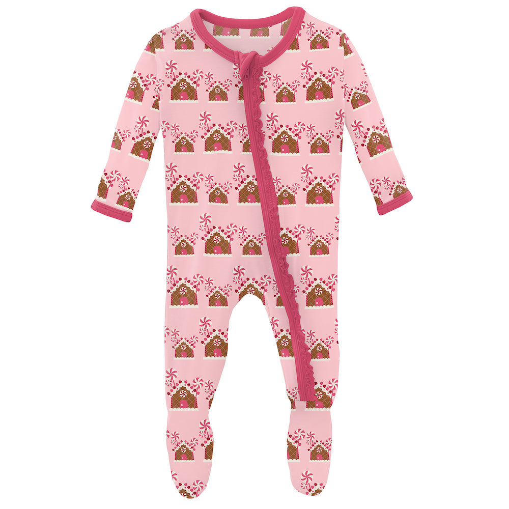 Kickee Pants Print Muffin Ruffle Footie With Zipper - Lotus Gingerbread