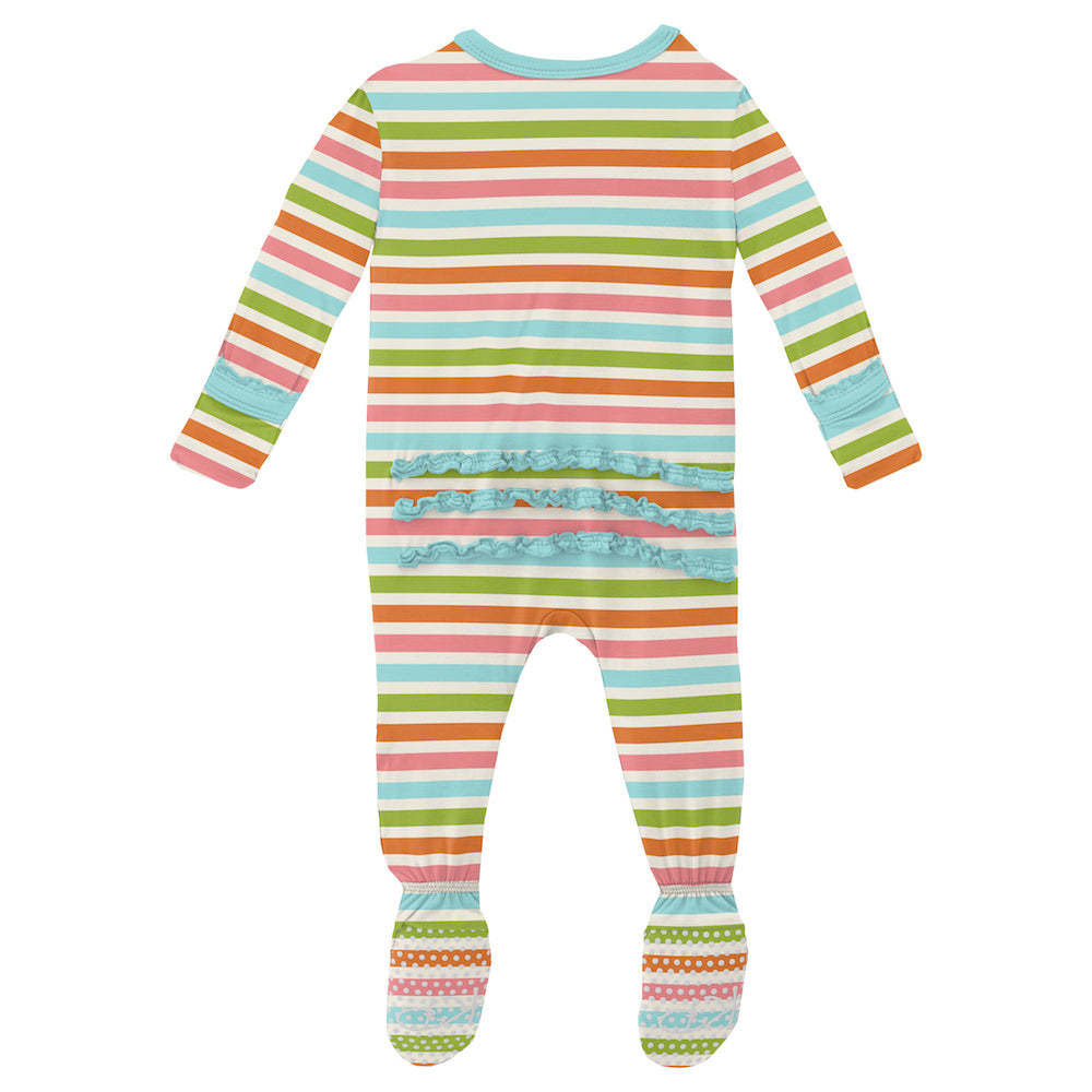 Kickee Pants Print Muffin Ruffle Footie with Zipper - Beach Day Stripe