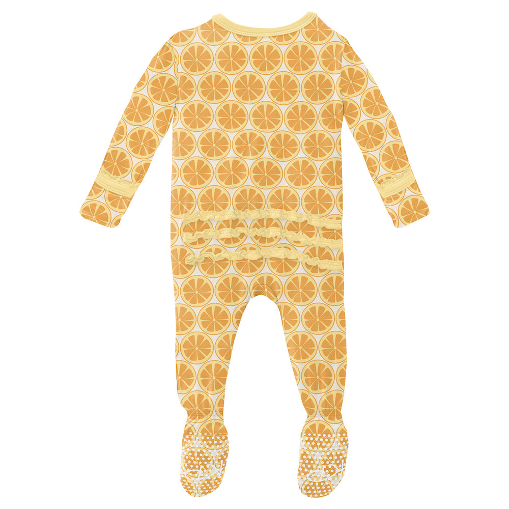 Kickee Pants Print Muffin Ruffle Footie With Zipper - Natural Lemons