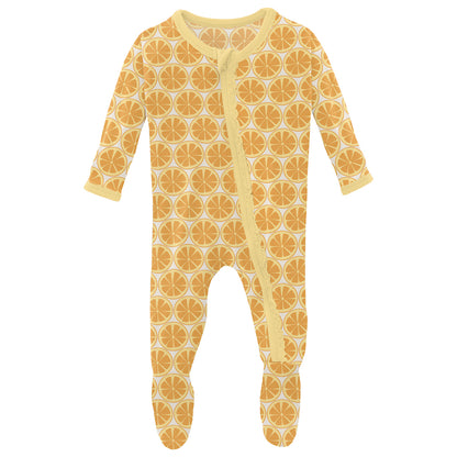 Kickee Pants Print Muffin Ruffle Footie With Zipper - Natural Lemons