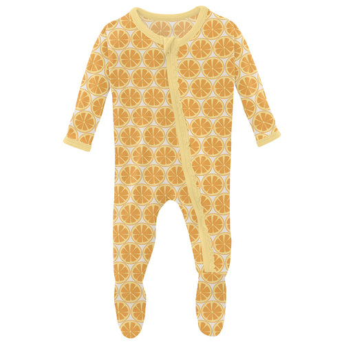 Kickee Pants Print Muffin Ruffle Footie With Zipper - Natural Lemons