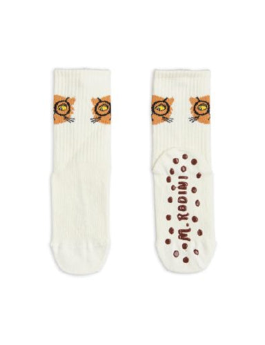 Mini Rodini Cats with Glasses Anti-Slip Socks - Offwhite