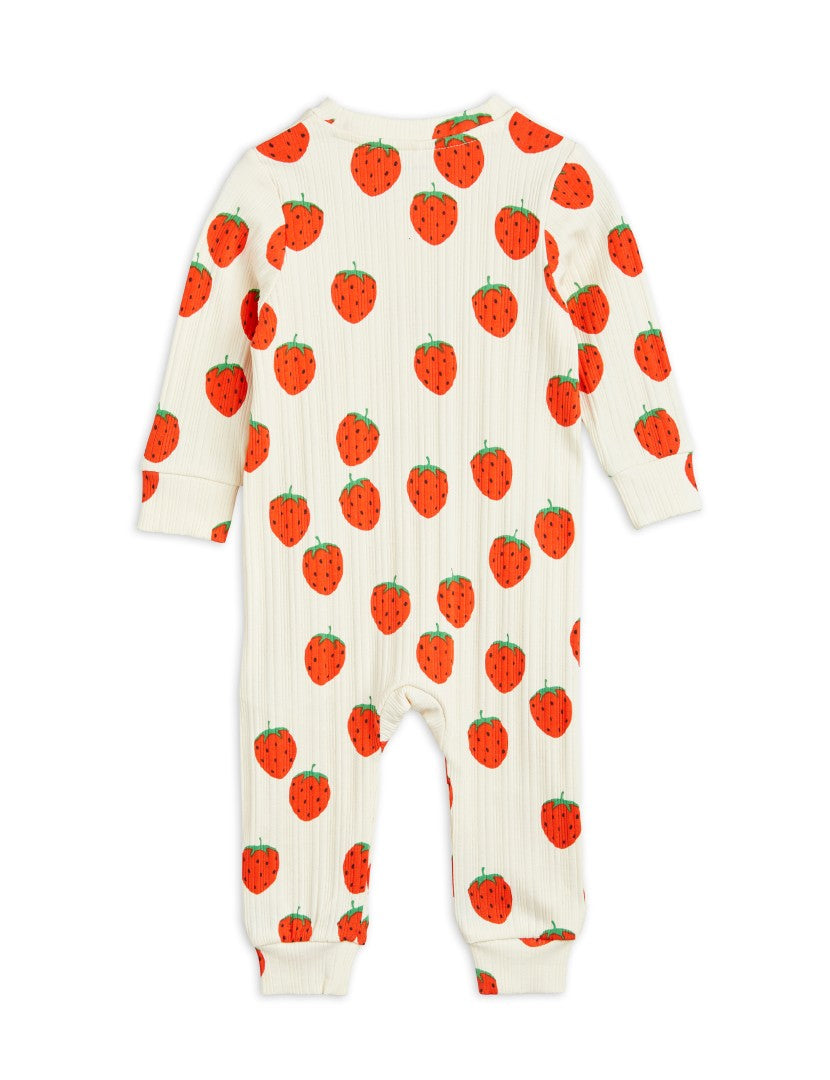 Mini Rodini Baby Strawberries All Over Print Jumpsuit - Off-White