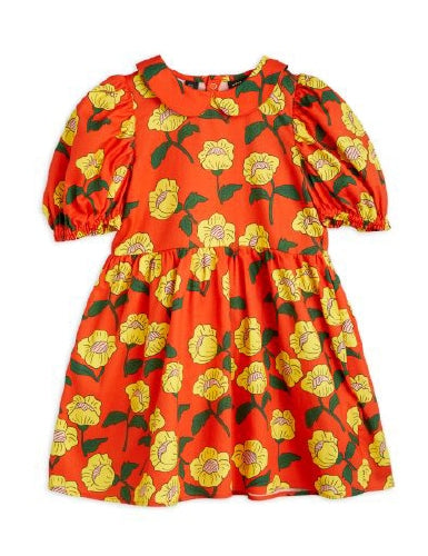 Mini Rodini Flowers All Over Print Woven Dress - Orange