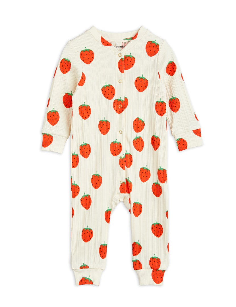 Mini Rodini Baby Strawberries All Over Print Jumpsuit - Off-White