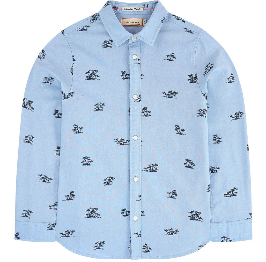 Scotch &amp; Soda Stretch Oxford Long Sleeve Shirt - Blue