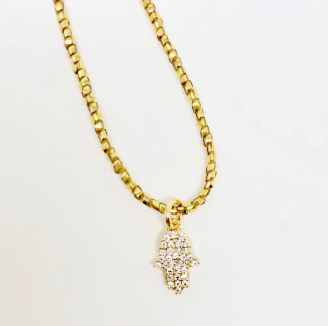 Atsuyo Et Akiko Heishi Beads Crystal Necklace - Petit Hamsa