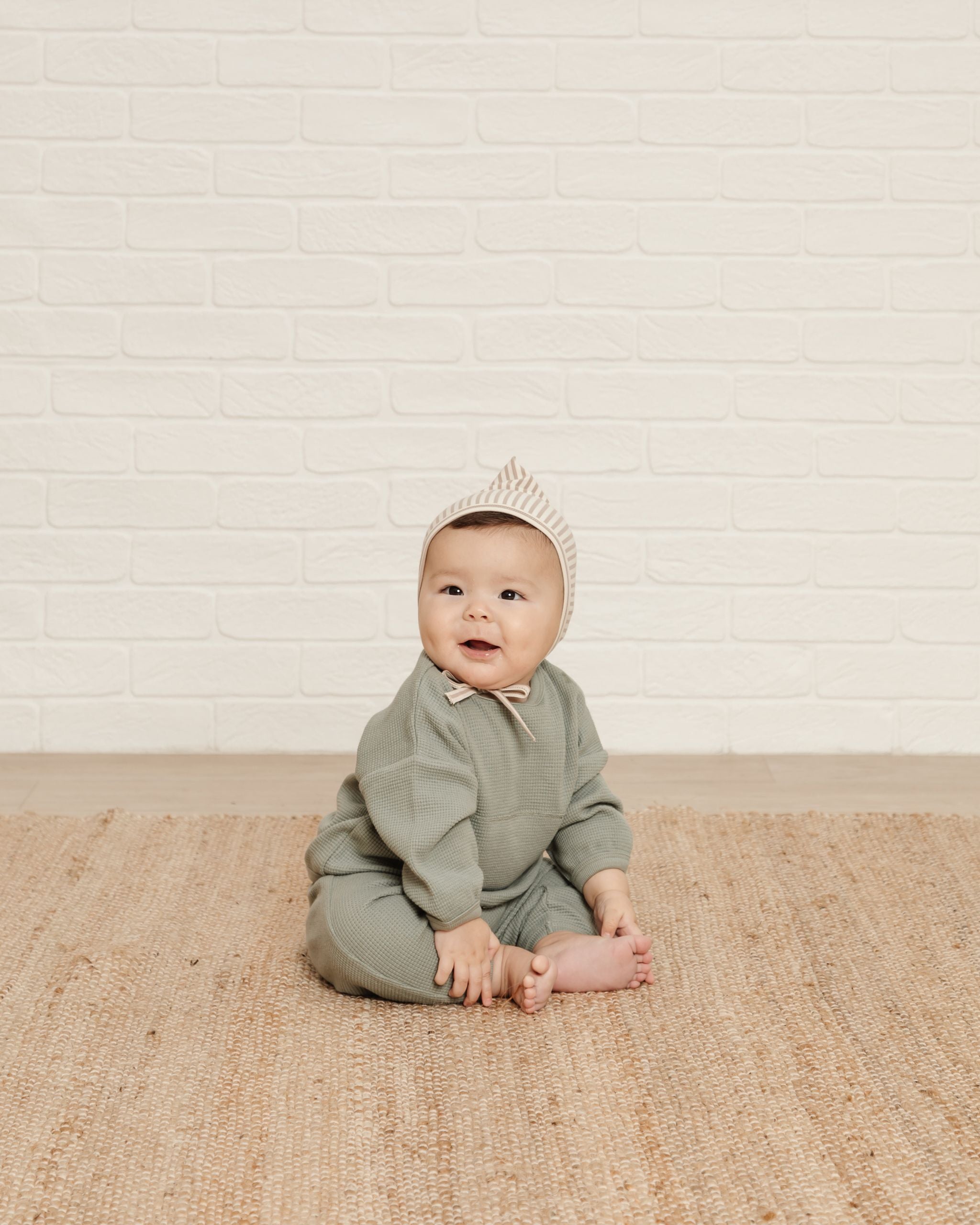 Quincy Mae Ribbed Pixie Bonnet - Honey Stripe