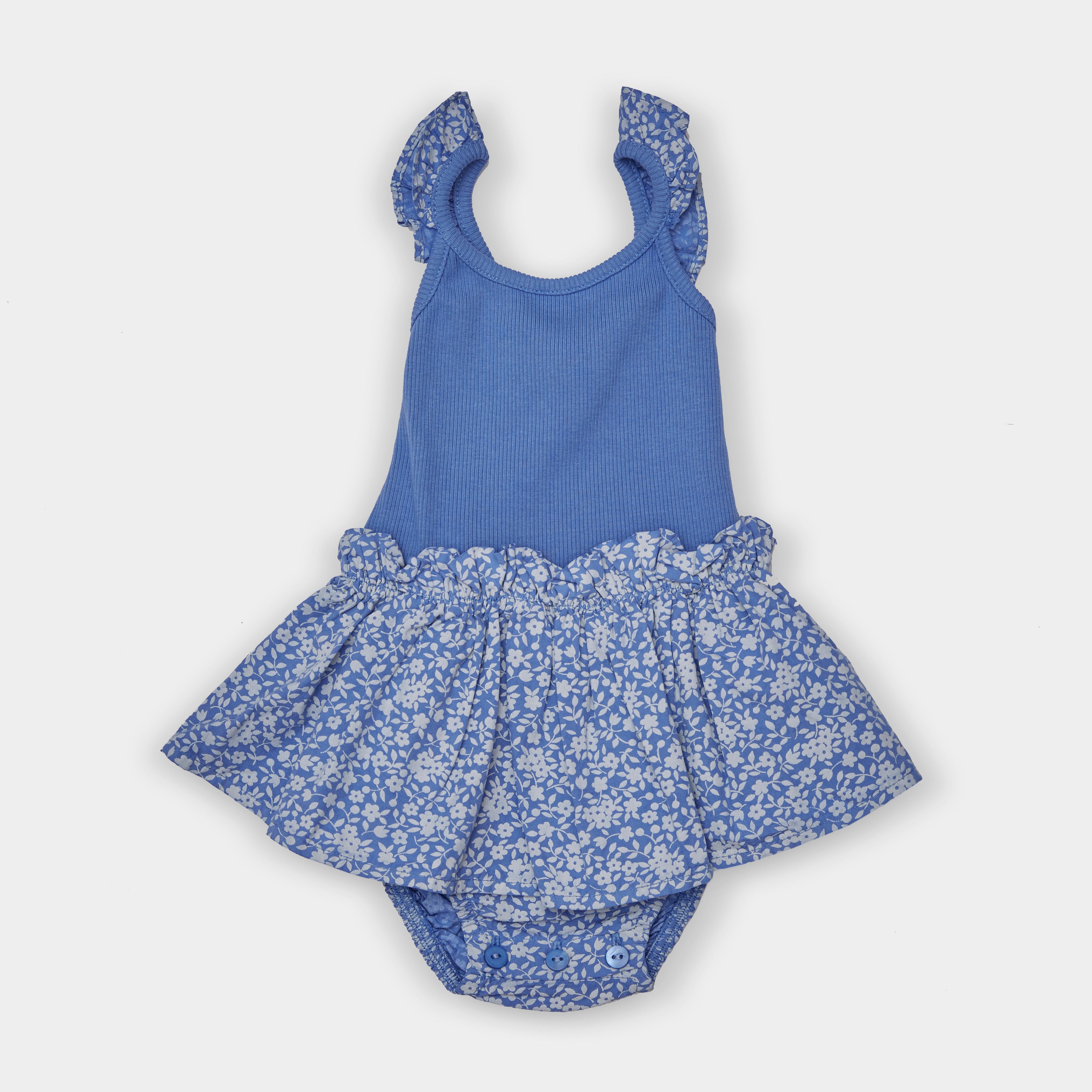 My Little Cozmo Alice Organic Flowers Baby Romper - Royal Blue