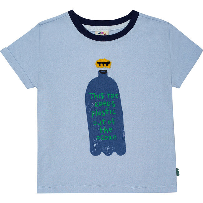 Mon Coeur Kids Plastic Bottle T-Shirt - Powder Blue &amp; Green