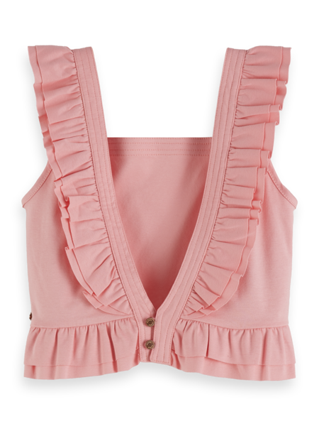 Scotch &amp; Soda Girls Clean Jersey Worked Out Top with Ruffles - Blush