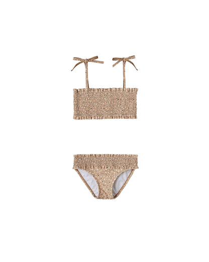 Rylee + Cru Dotty Smocked Bikini - Almond